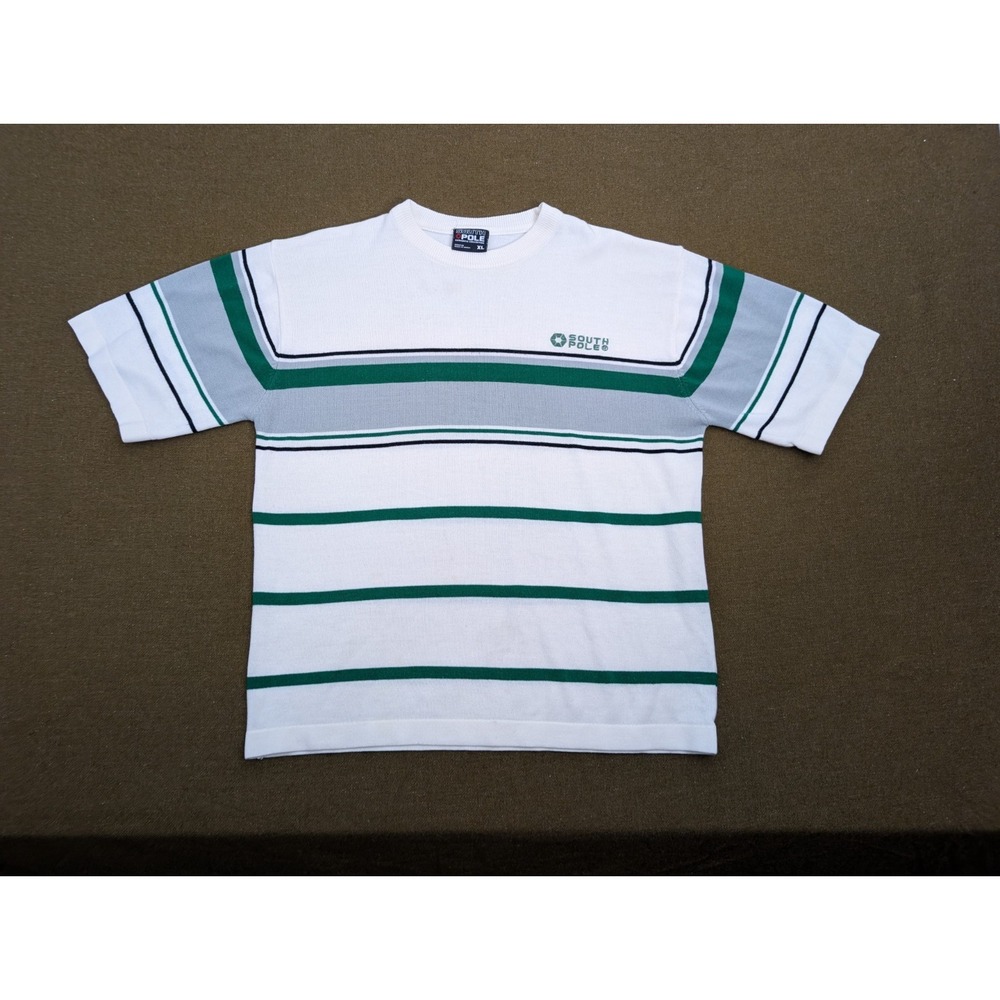 South Pole Men's Knit Striped Short Sleeve Green White Size XL Baggy Sweater T